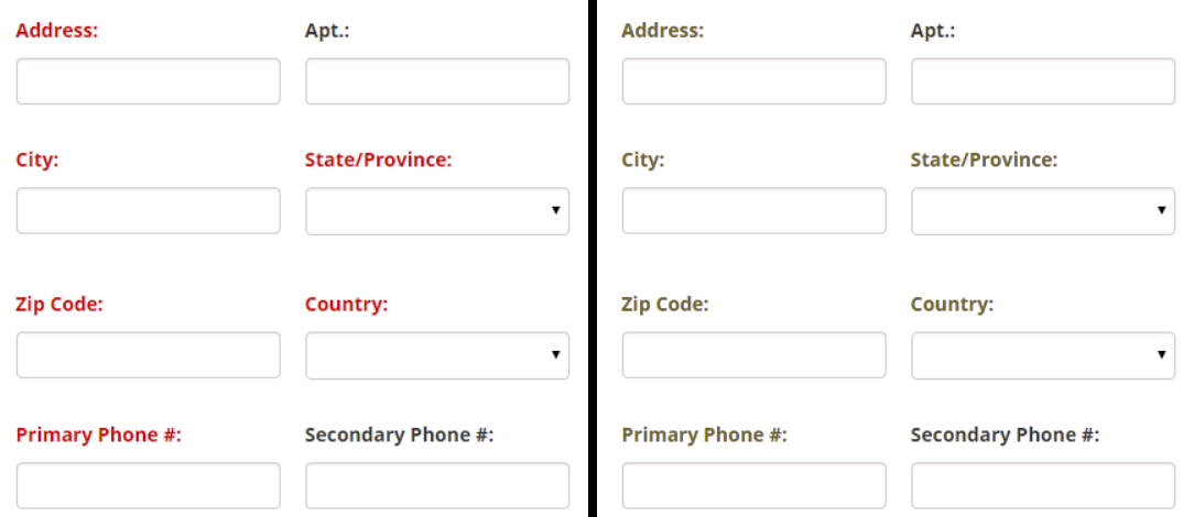 Required form fields